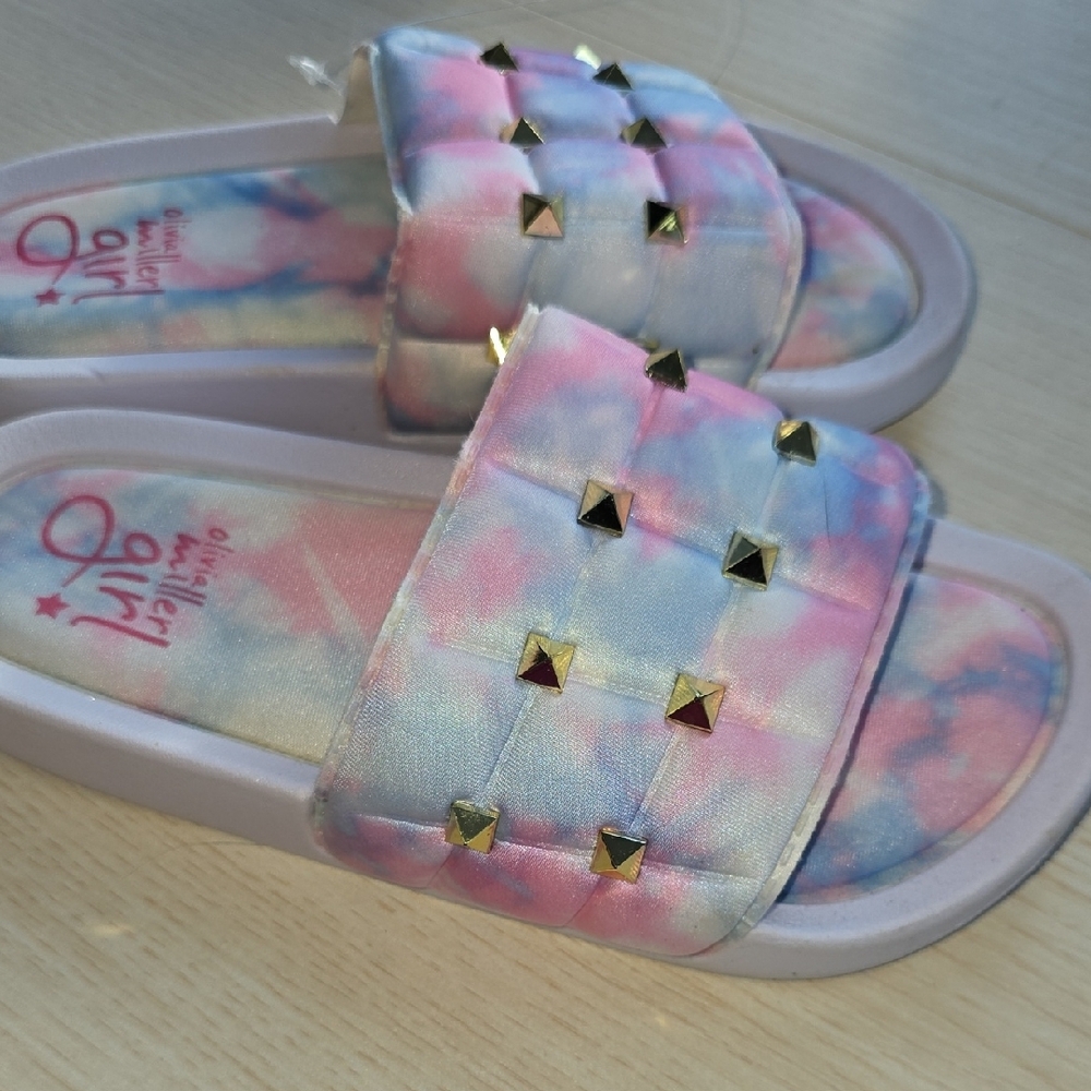 New Kids Tie-Dye Slide Sandals with Gold Studs